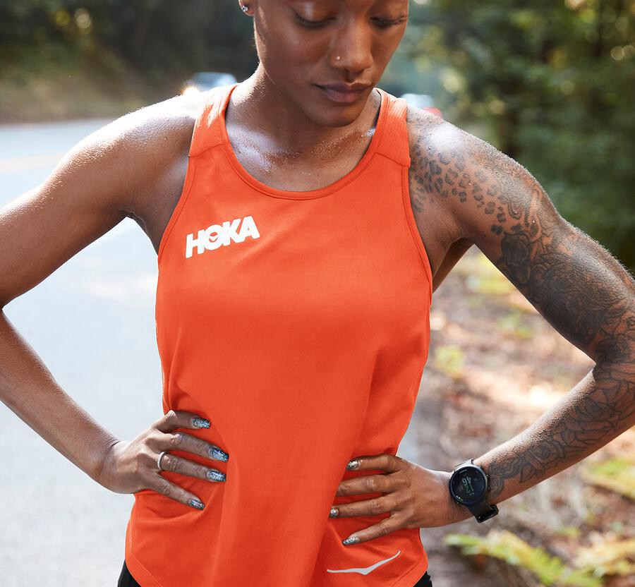 Tops Womens - Hoka One One Performance Tank - Orange - AFGCZIL-26